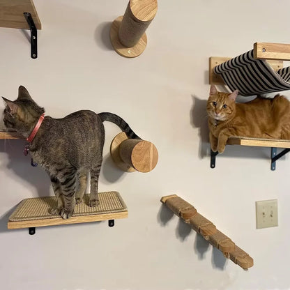 Wall Mounted Cat Climbing System Cat House Bridge Cat Hammock with Scratching Post & Stairway Kitten-Friendly Indoor Furniture