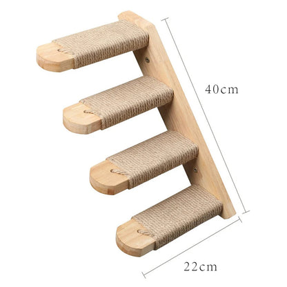 Wall Mounted Cat Climbing System Cat House Bridge Cat Hammock with Scratching Post & Stairway Kitten-Friendly Indoor Furniture
