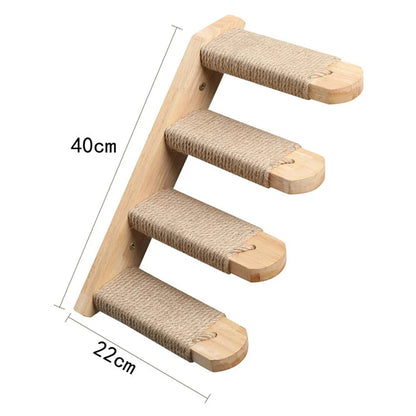 Wall Mounted Cat Climbing System Cat House Bridge Cat Hammock with Scratching Post & Stairway Kitten-Friendly Indoor Furniture