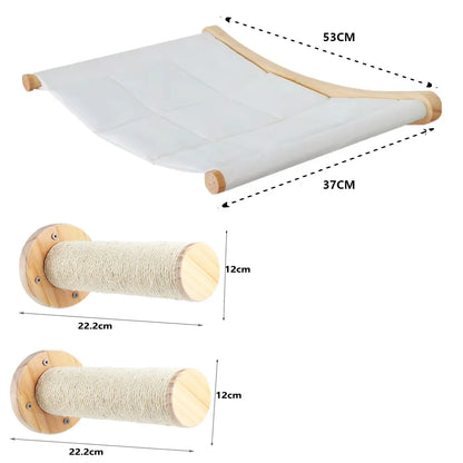 Wall Mounted Cat Climbing System Cat House Bridge Cat Hammock with Scratching Post & Stairway Kitten-Friendly Indoor Furniture